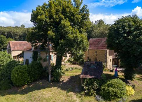 En Périgord Noir, propriété composée de trois maisons en pierre entièrement restaurées sur un terrain d'environ 5 hectares piscinable.